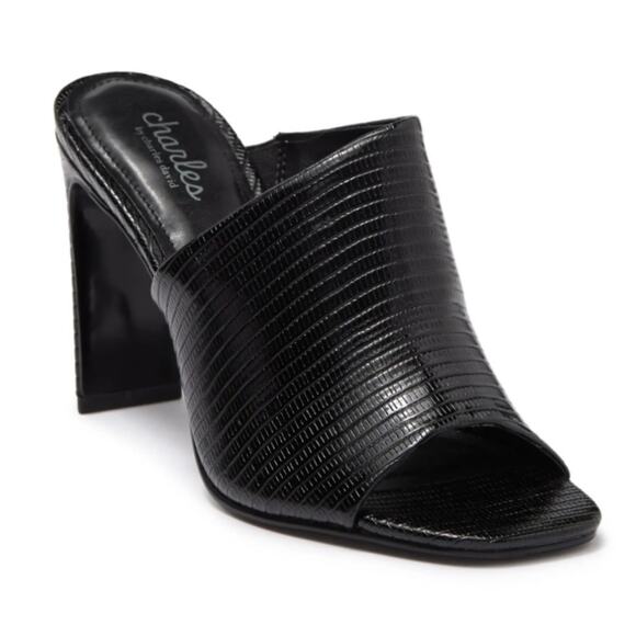 CHARLES BY CHARLES DAVID FAUX LEATHER HEELED MULE OPEN TOE SANDAL BLACK WOMEN 7 - Picture 1 of 10